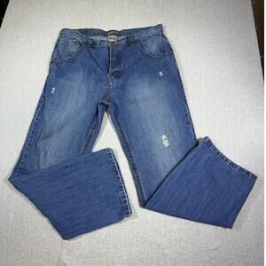 Anchor Blue Mens 38x30 Blue Button Fly Baggy Straight Denim Jeans Y2K Skater